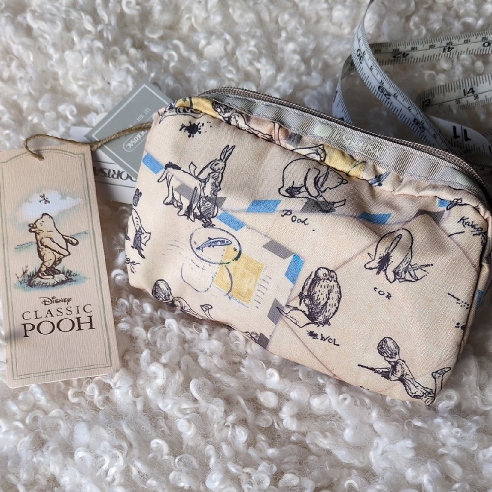 Lesportsac Beige Sketch Pouch with Light Blue & Yellow Accents